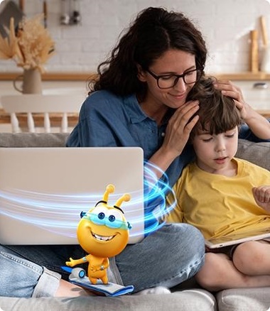 Evde fiber internet kullanan aile görseli